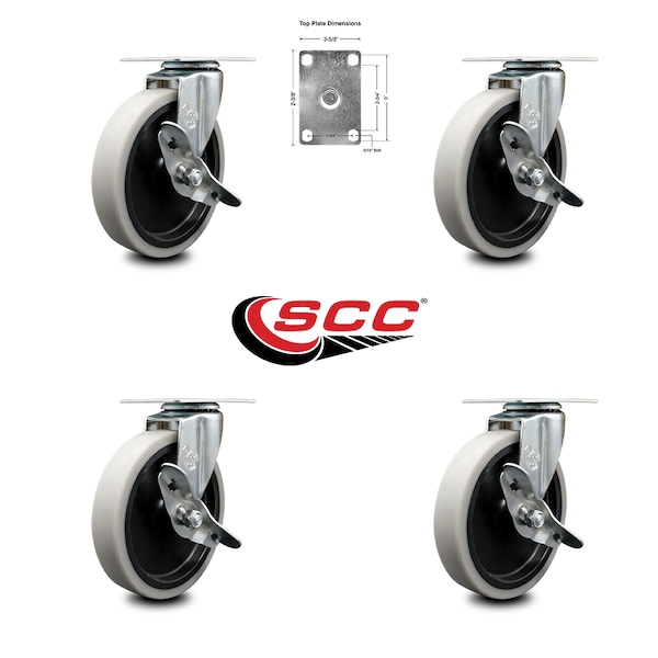 Service Caster 5 Inch Thermoplastic Wheel Top Plate Caster Set with Brakes SCC, 4PK SCC-05S510-TPRS-SLB-4 - main